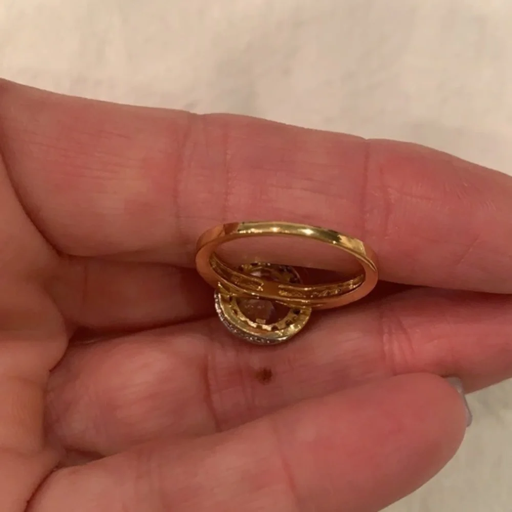 Gold silver tone large faux Diamond solitaire statement cocktail ring